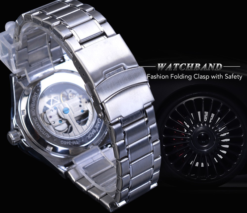 Men Watch Automatic Mechanical Golden Bridge Hollow Stainless Steel Band Wrist Watches Man Clock