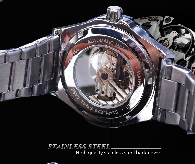 Men Watch Automatic Mechanical Golden Bridge Hollow Stainless Steel Band Wrist Watches Man Clock