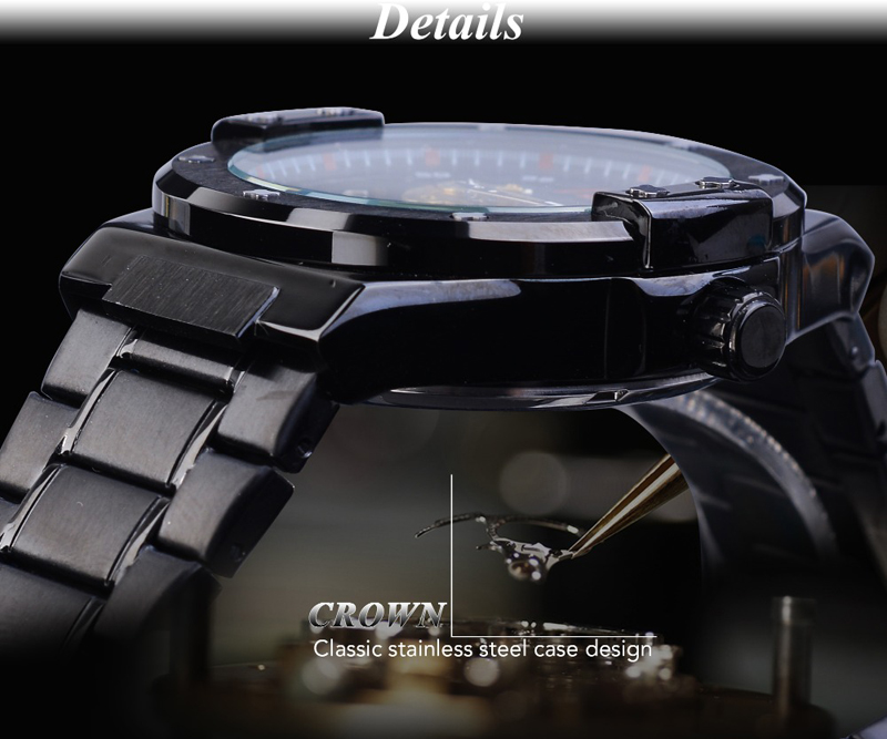 Men Watch Automatic Mechanical Golden Bridge Hollow Stainless Steel Band Wrist Watches Man Clock