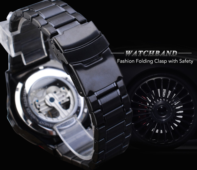 Men Watch Automatic Mechanical Golden Bridge Hollow Stainless Steel Band Wrist Watches Man Clock