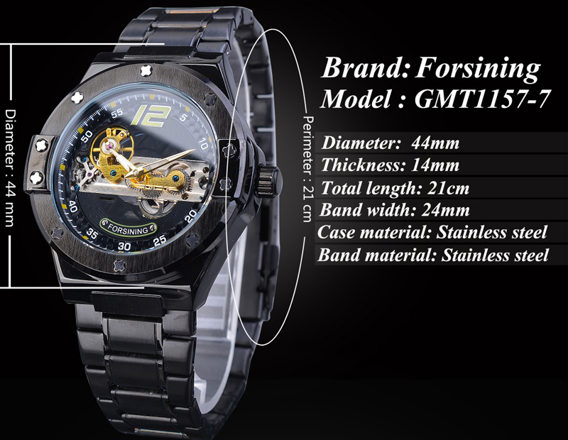 Men Watch Automatic Mechanical Golden Bridge Hollow Stainless Steel Band Wrist Watches Man Clock