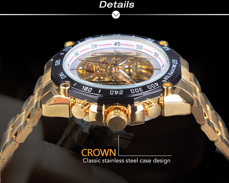 Military Sport Design Automatic Transparent Silver Stainless Steel Skeleton Mens Mechanical Watches