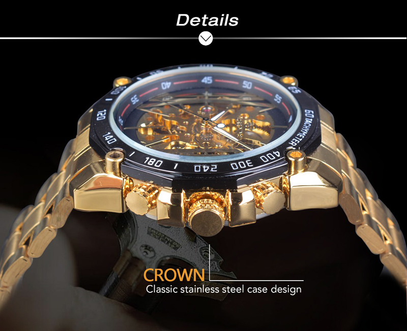 Military Sport Design Automatic Transparent Silver Stainless Steel Skeleton Mens Mechanical Watches
