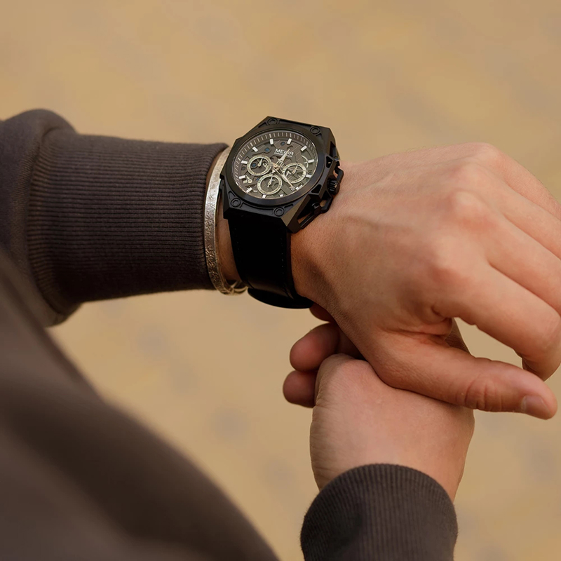 Stainless Steel Mens Watch Waterproof Sports Quartz  Chronograph Stop Wristwatches Male Clock Hour