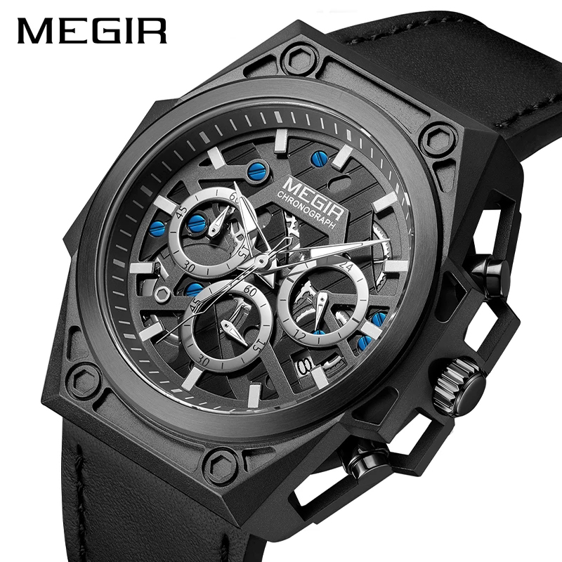 Stainless Steel Mens Watch Waterproof Sports Quartz  Chronograph Stop Wristwatches Male Clock Hour
