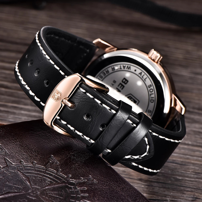 New Men Watch Luxury Top Brand Automatic Week Date Military Fashion Male Quartz Leather Wristwatch