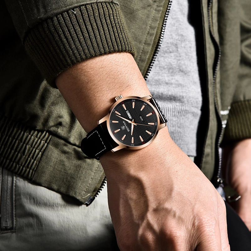 New Men Watch Luxury Top Brand Automatic Week Date Military Fashion Male Quartz Leather Wristwatch