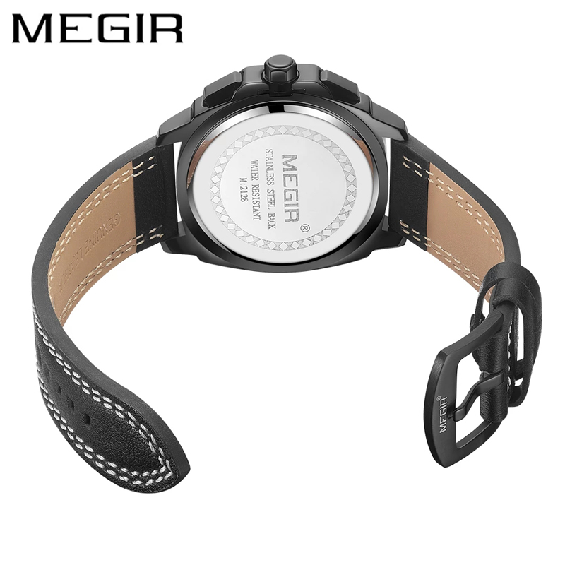 MEGIR Mens Watches Sports Watch Man Luminous Waterproof Leather Band Military Quartz Watch Clock