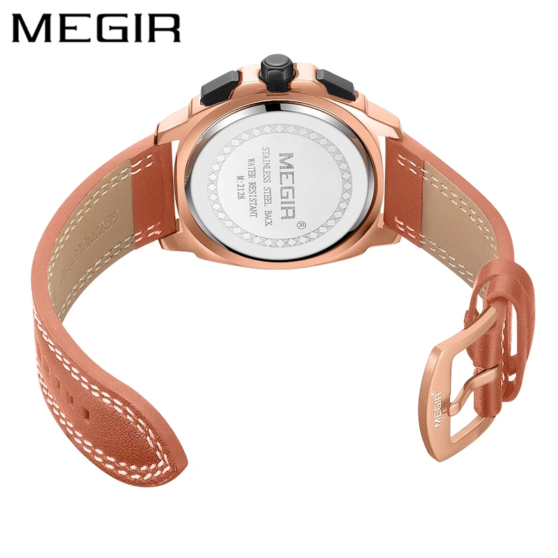 MEGIR Mens Watches Sports Watch Man Luminous Waterproof Leather Band Military Quartz Watch Clock