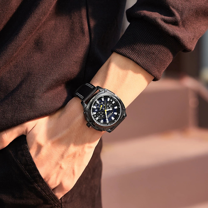 MEGIR Mens Watches Sports Watch Man Luminous Waterproof Leather Band Military Quartz Watch Clock