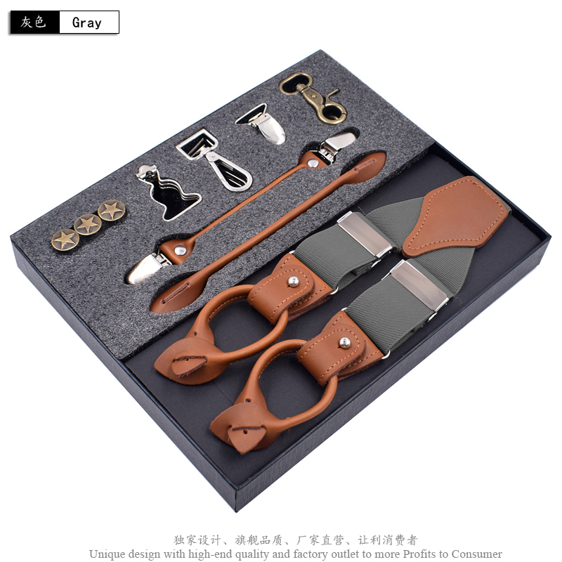 Fashion Suspenders Genuine Leather multi-functional Braces Vintage Casual Suspensorio Trousers Strap