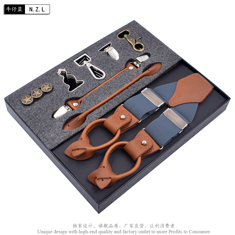 Fashion Suspenders Genuine Leather multi-functional Braces Vintage Casual Suspensorio Trousers Strap