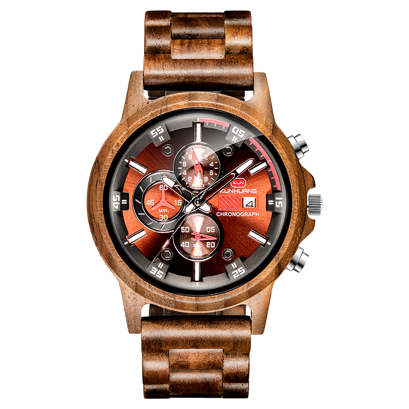 Chronograph Wooden Watches Men Wristwatches Sport Style Wood Bamboo Watch For Men Wrist Wood Strap Quartz Watch Husband Relogio