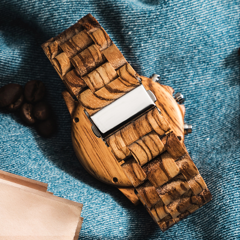Chronograph Wooden Watches Men Wristwatches Sport Style Wood Bamboo Watch For Men Wrist Wood Strap Quartz Watch Husband Relogio