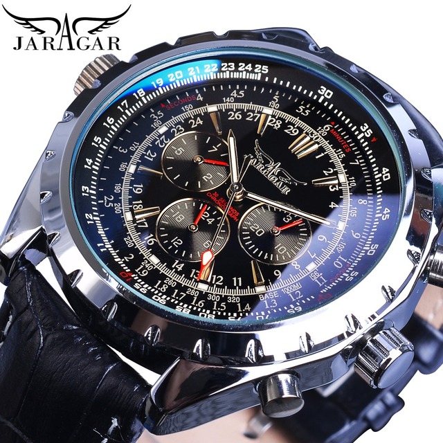 Jaragar Blue Glass Aviator Series Military True Men Sport Automatic Wrist Watch Top Brand Luxury Mechanical Male Clock Hour