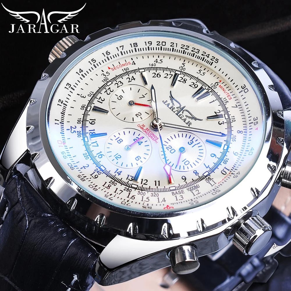 Jaragar Blue Glass Aviator Series Military True Men Sport Automatic Wrist Watch Top Brand Luxury Mechanical Male Clock Hour