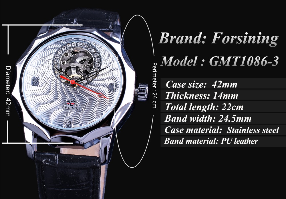Forsining Fashion Unique Diamond Display Half Skeleton Design Men Silver Automatic Watches Top Brand Luxury Neutral Casual Clock