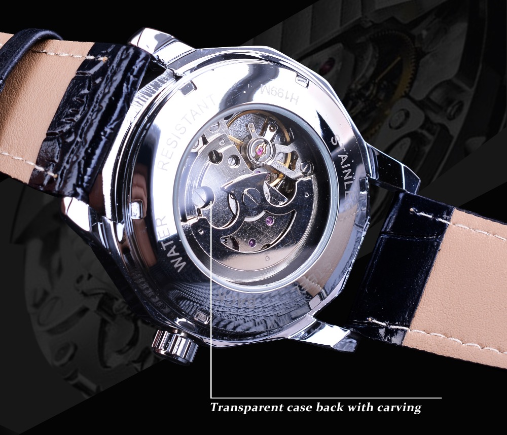 Forsining Fashion Unique Diamond Display Half Skeleton Design Men Silver Automatic Watches Top Brand Luxury Neutral Casual Clock
