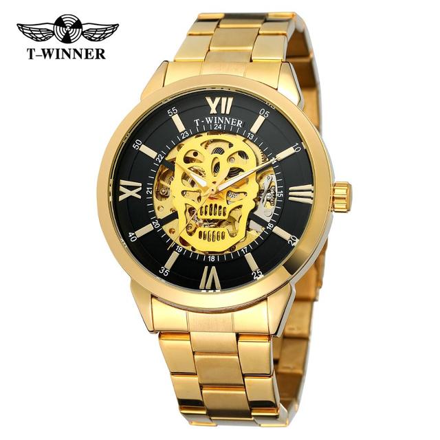 Punk Skull Watch Men Luxury Brand Automatic Self Wind Mechanical Wrist Watches Golden Stainless Steel Strap Casual Sports Clock New fashion trends stainless steel strap watch