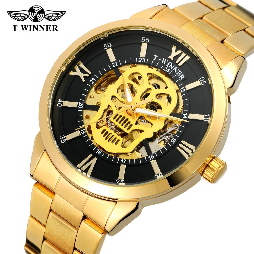 Punk Skull Watch Men Luxury Brand Automatic Self Wind Mechanical Wrist Watches Golden Stainless Steel Strap Casual Sports Clock New fashion trends stainless steel strap watch