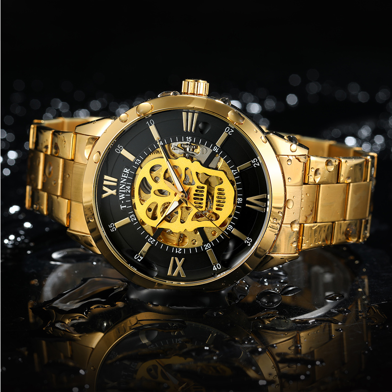 Punk Skull Watch Men Luxury Brand Automatic Self Wind Mechanical Wrist Watches Golden Stainless Steel Strap Casual Sports Clock New fashion trends stainless steel strap watch