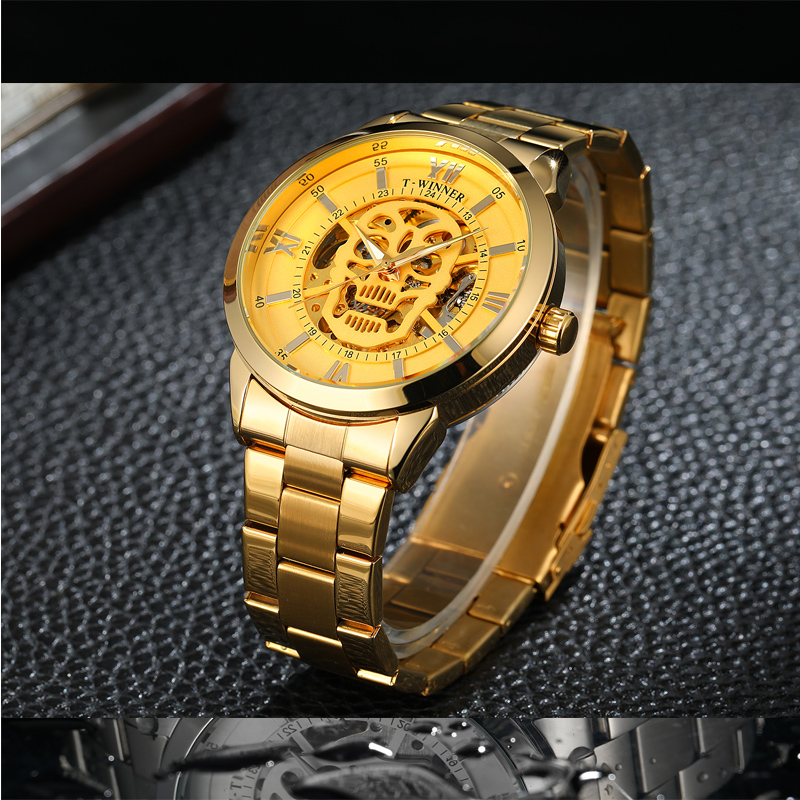 Punk Skull Watch Men Luxury Brand Automatic Self Wind Mechanical Wrist Watches Golden Stainless Steel Strap Casual Sports Clock New fashion trends stainless steel strap watch