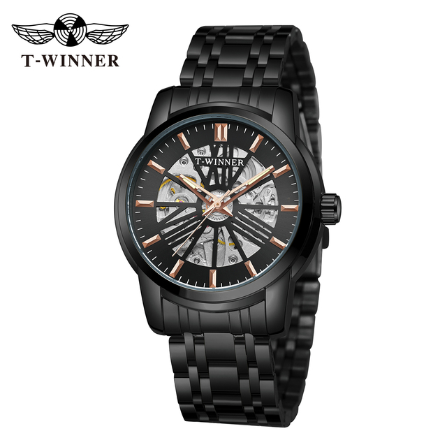 Mechanical Mens Watch Top Brand Luxury Automatic Watch Skeleton Golden Stainless Steel Strap New fashion Design Relogio Masculino Nice Gift Automatic Self-Wind Mechanical