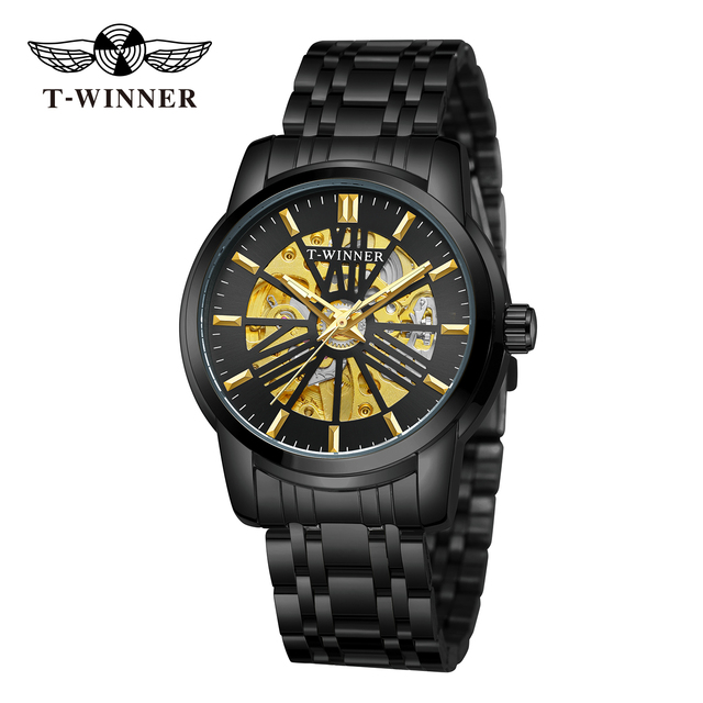 Mechanical Mens Watch Top Brand Luxury Automatic Watch Skeleton Golden Stainless Steel Strap New fashion Design Relogio Masculino Nice Gift Automatic Self-Wind Mechanical