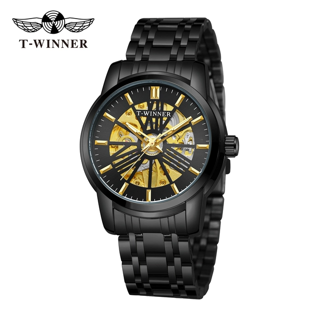Mechanical Mens Watch Top Brand Luxury Automatic Watch Skeleton Golden Stainless Steel Strap New fashion Design Relogio Masculino Nice Gift Automatic Self-Wind Mechanical