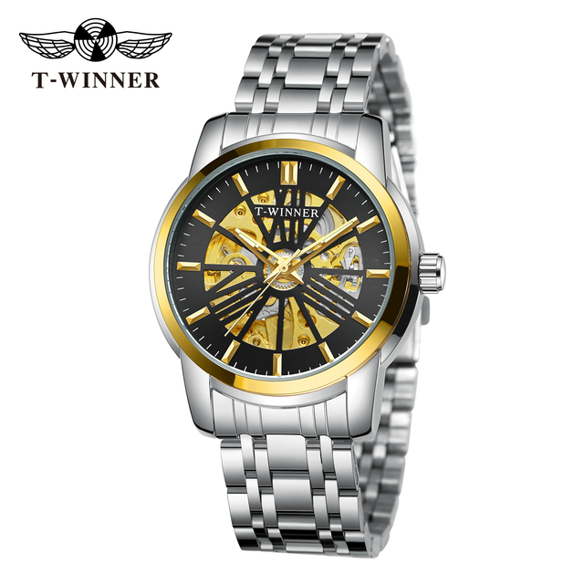 Mechanical Mens Watch Top Brand Luxury Automatic Watch Skeleton Golden Stainless Steel Strap New fashion Design Relogio Masculino Nice Gift Automatic Self-Wind Mechanical