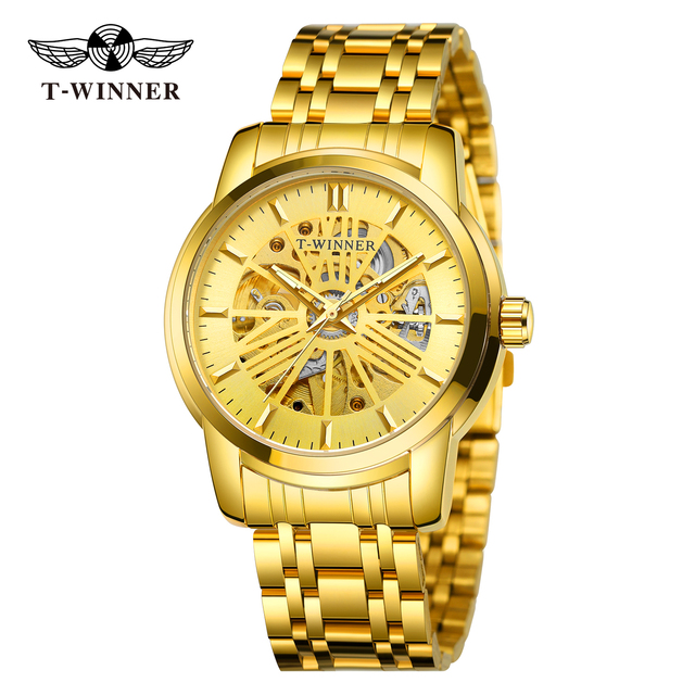 Mechanical Mens Watch Top Brand Luxury Automatic Watch Skeleton Golden Stainless Steel Strap New fashion Design Relogio Masculino Nice Gift Automatic Self-Wind Mechanical