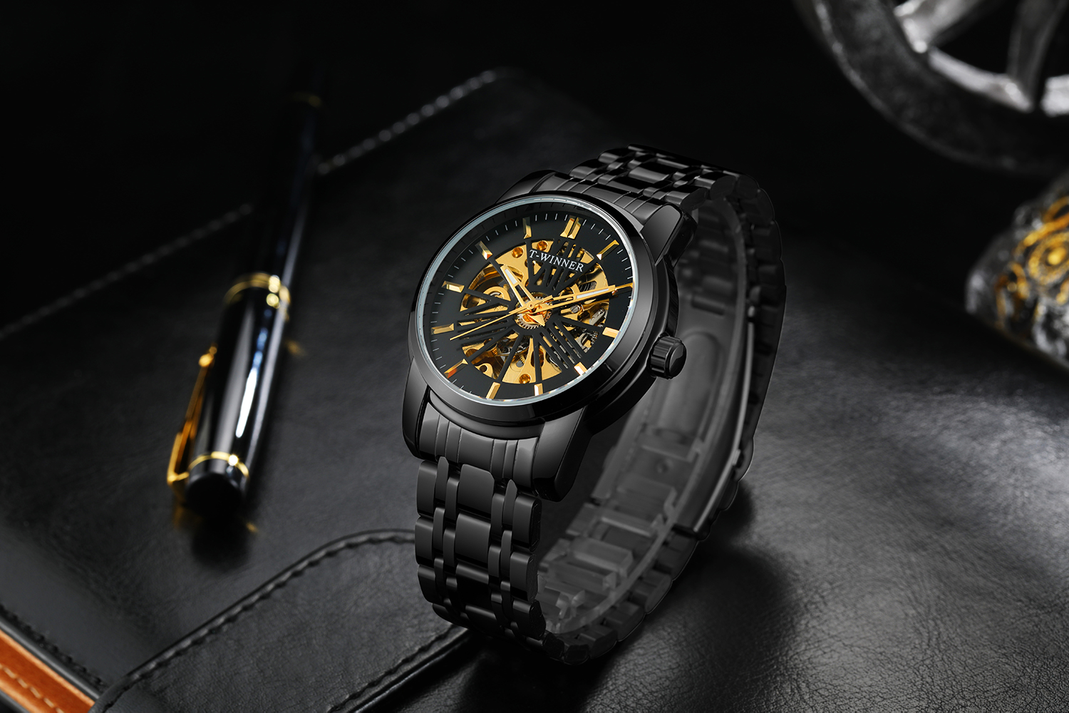 Mechanical Mens Watch Top Brand Luxury Automatic Watch Skeleton Golden Stainless Steel Strap New fashion Design Relogio Masculino Nice Gift Automatic Self-Wind Mechanical