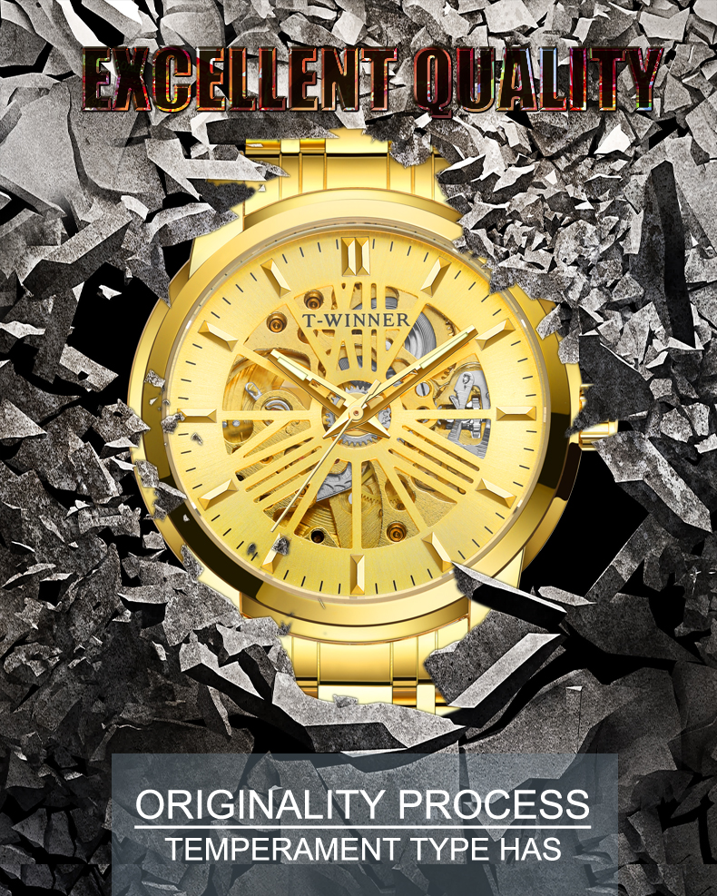 Mechanical Mens Watch Top Brand Luxury Automatic Watch Skeleton Golden Stainless Steel Strap New fashion Design Relogio Masculino Nice Gift Automatic Self-Wind Mechanical