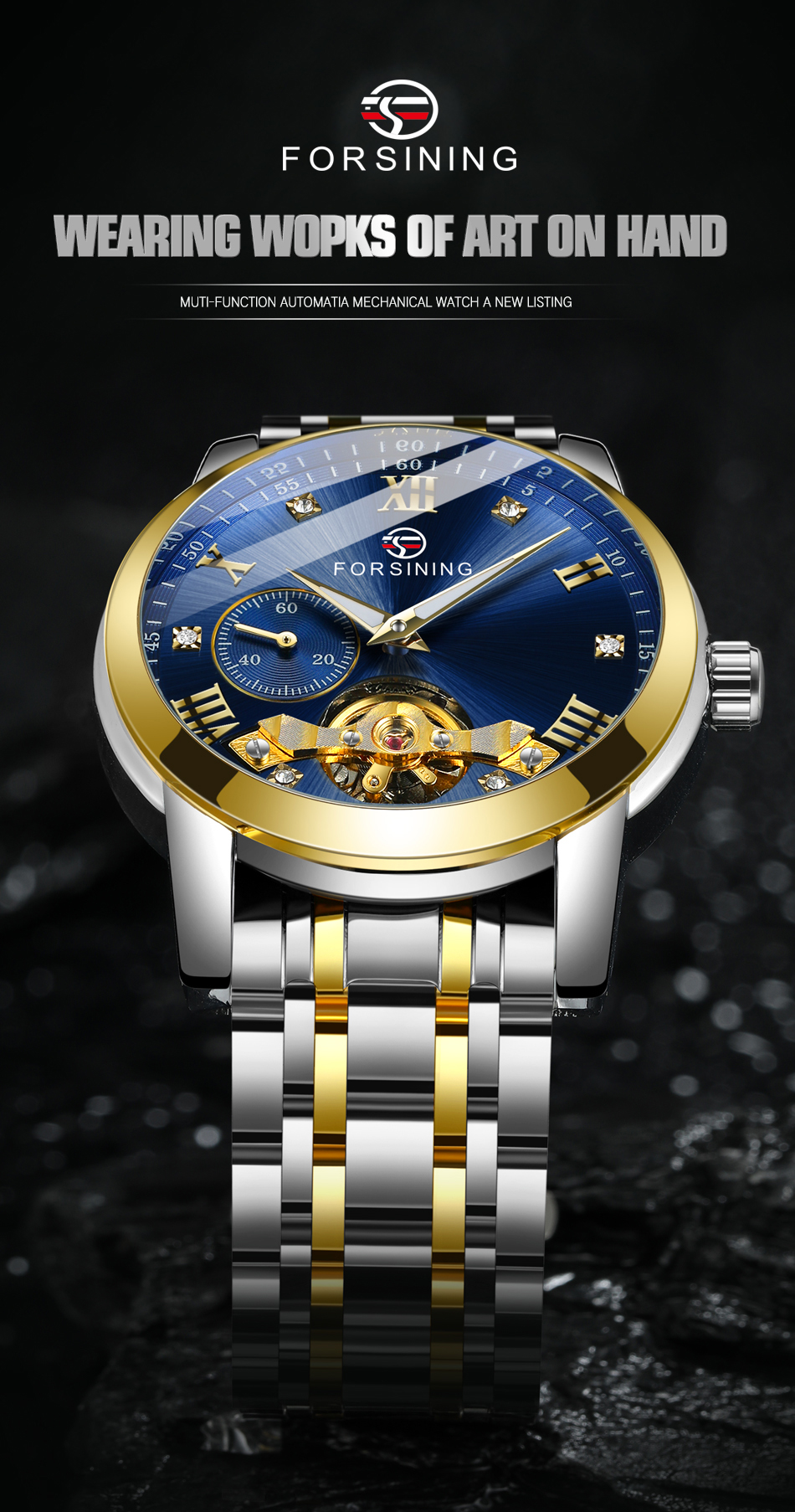 Man's Watch Luxury Brand New Arrival Mens Automatic Self-wind Wrist Watch Tourbillon Stainless Steel Strap Mechanical for Men Nice Gift Skeleton dial design Mechanical Hand Wind mechanical movement