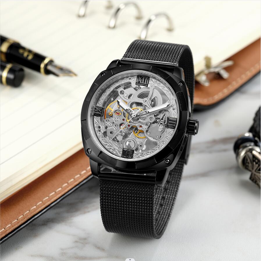 Man's Watch Transparent New Gold Black Watch for Men Mechanical Wristwatches Vintage Engraved Automatic Watches Mens Steel Band No battery needed