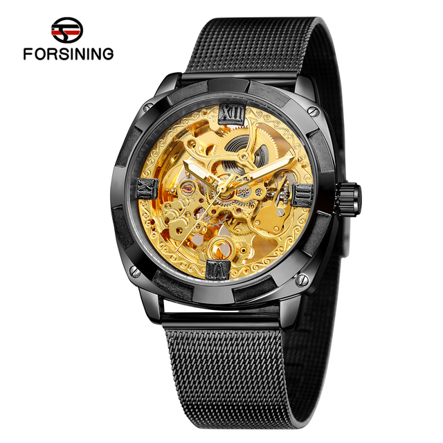 Man's Watch Transparent New Gold Black Watch for Men Mechanical Wristwatches Vintage Engraved Automatic Watches Mens Steel Band No battery needed