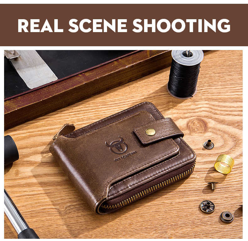 Standard Wallets BULLCAPTAIN Brand Men's Wallet Genuine Leather Purse Male Rfid Wallet Multifunction Storage Bag Coin Purse Wallet's Card Bags Zipper & Hasp Black, Brown, Coffee Wallet