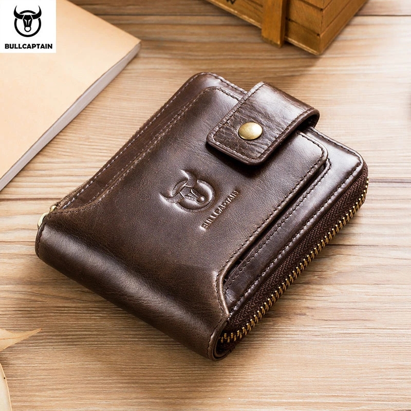Standard Wallets BULLCAPTAIN Brand Men's Wallet Genuine Leather Purse Male Rfid Wallet Multifunction Storage Bag Coin Purse Wallet's Card Bags Zipper & Hasp Black, Brown, Coffee Wallet