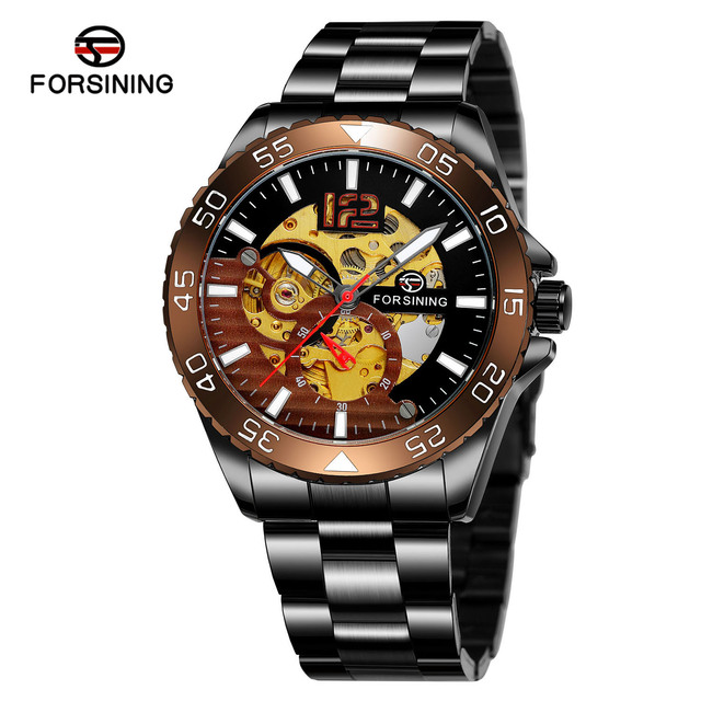 Man's Watch Luxury Brand Fashion Man Clock Mechanical Automatic Men's Watch Luminous Hands Waterproof Black Stainless steel watch case Casual Watches Skeleton dial Daily waterproof