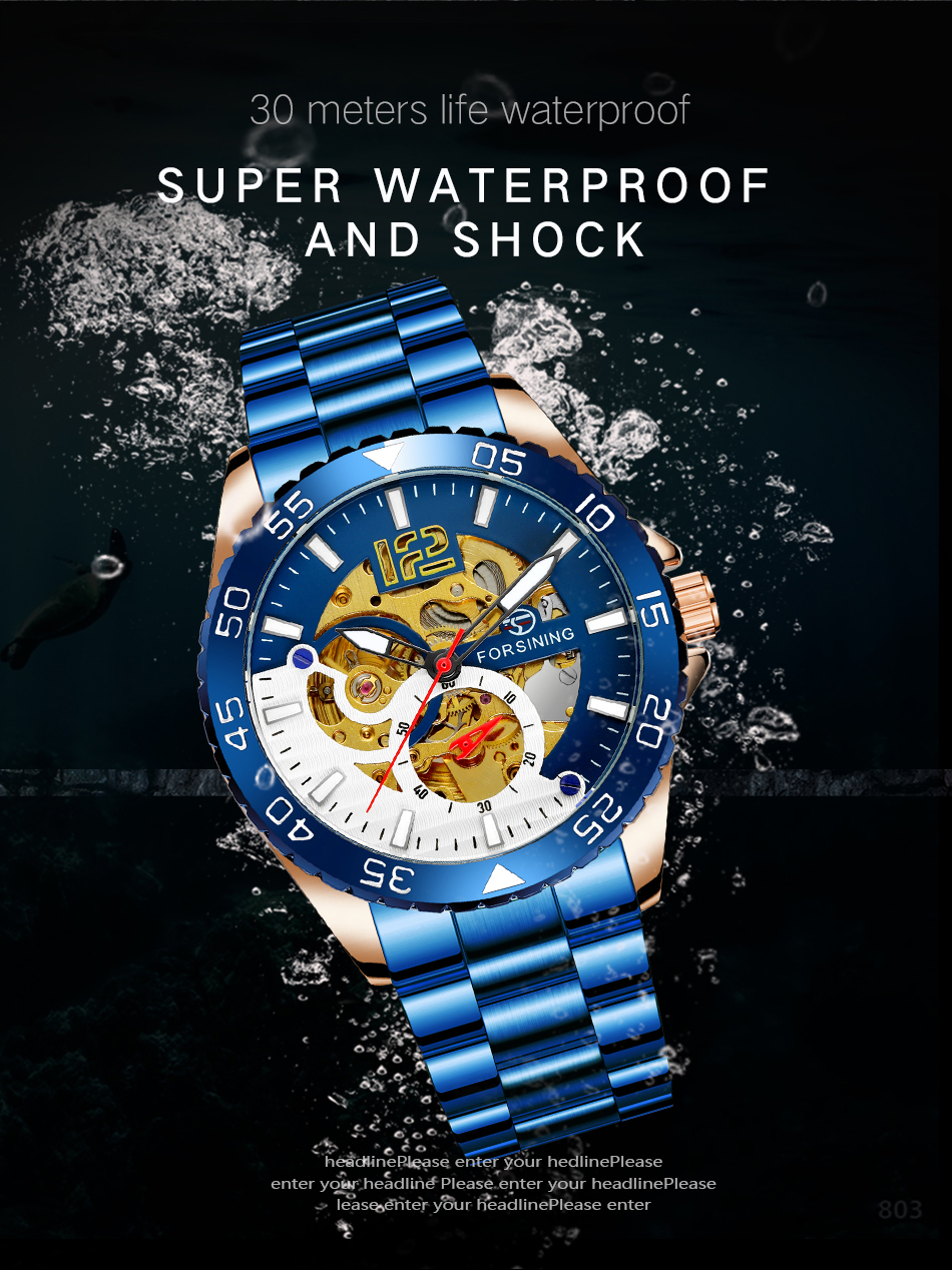 Man's Watch Luxury Brand Fashion Man Clock Mechanical Automatic Men's Watch Luminous Hands Waterproof Black Stainless steel watch case Casual Watches Skeleton dial Daily waterproof