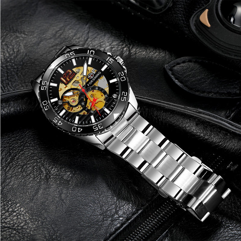 Man's Watch Luxury Brand Fashion Man Clock Mechanical Automatic Men's Watch Luminous Hands Waterproof Black Stainless steel watch case Casual Watches Skeleton dial Daily waterproof