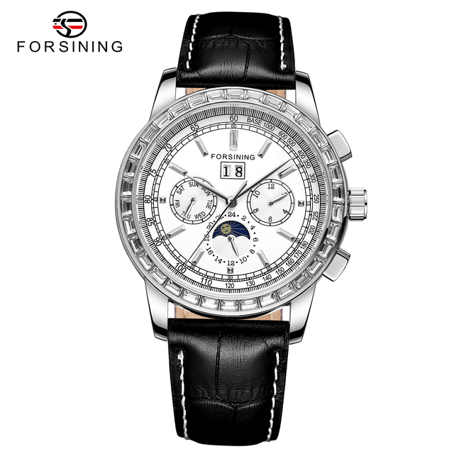 Man's Watch Luxury Automatic Watch Men Moon Phase 3 Dial Multifun Mechanical Male Watches Casual Brown Genuine Leather Band Horloges Mannen Clock Fashion & Casual Mechanical Hand Wind Watch