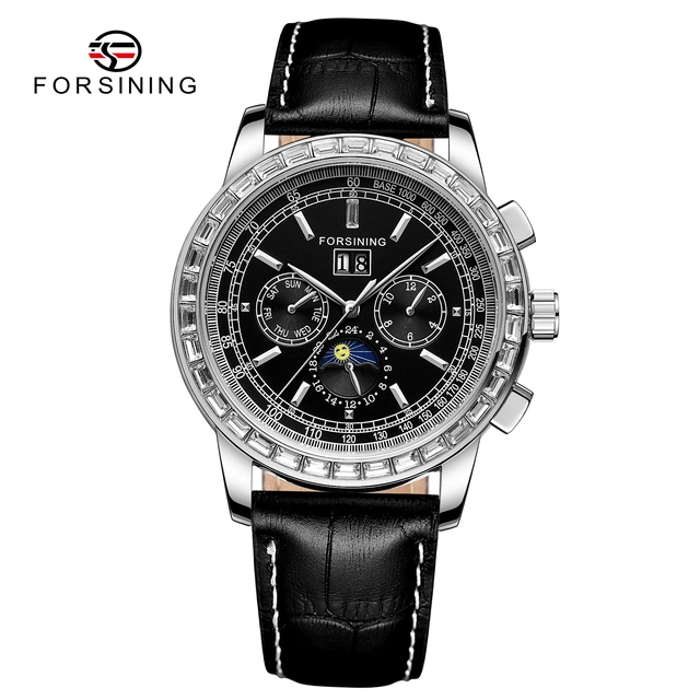 Man's Watch Luxury Automatic Watch Men Moon Phase 3 Dial Multifun Mechanical Male Watches Casual Brown Genuine Leather Band Horloges Mannen Clock Fashion & Casual Mechanical Hand Wind Watch