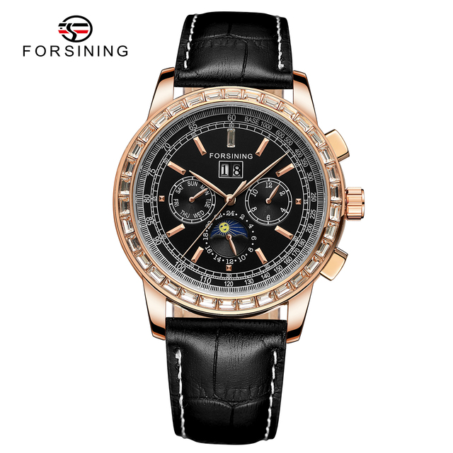 Man's Watch Luxury Automatic Watch Men Moon Phase 3 Dial Multifun Mechanical Male Watches Casual Brown Genuine Leather Band Horloges Mannen Clock Fashion & Casual Mechanical Hand Wind Watch