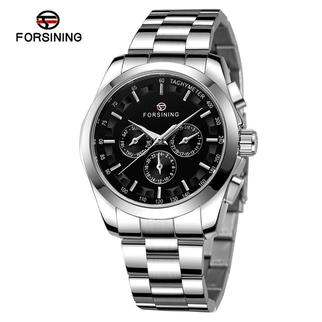 Man's Watch Luxury Brand Mechanical Men Watch Automatic Self Wind movement 3 Sub Dial Date Golden Steel Band Dress Wristwatch Clock Hour Time Stainless steel watch case