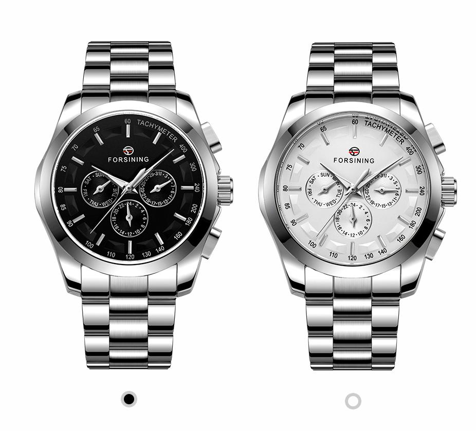 Man's Watch Luxury Brand Mechanical Men Watch Automatic Self Wind movement 3 Sub Dial Date Golden Steel Band Dress Wristwatch Clock Hour Time Stainless steel watch case