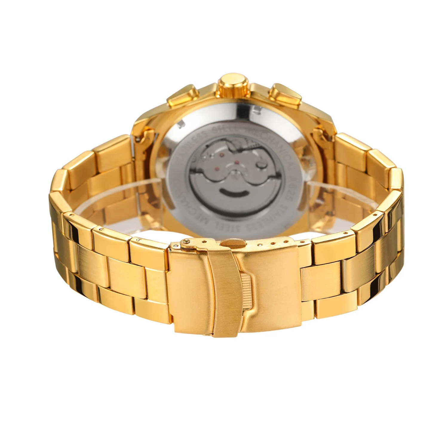 Man's Watch Luxury Brand Mechanical Men Watch Automatic Self Wind movement 3 Sub Dial Date Golden Steel Band Dress Wristwatch Clock Hour Time Stainless steel watch case