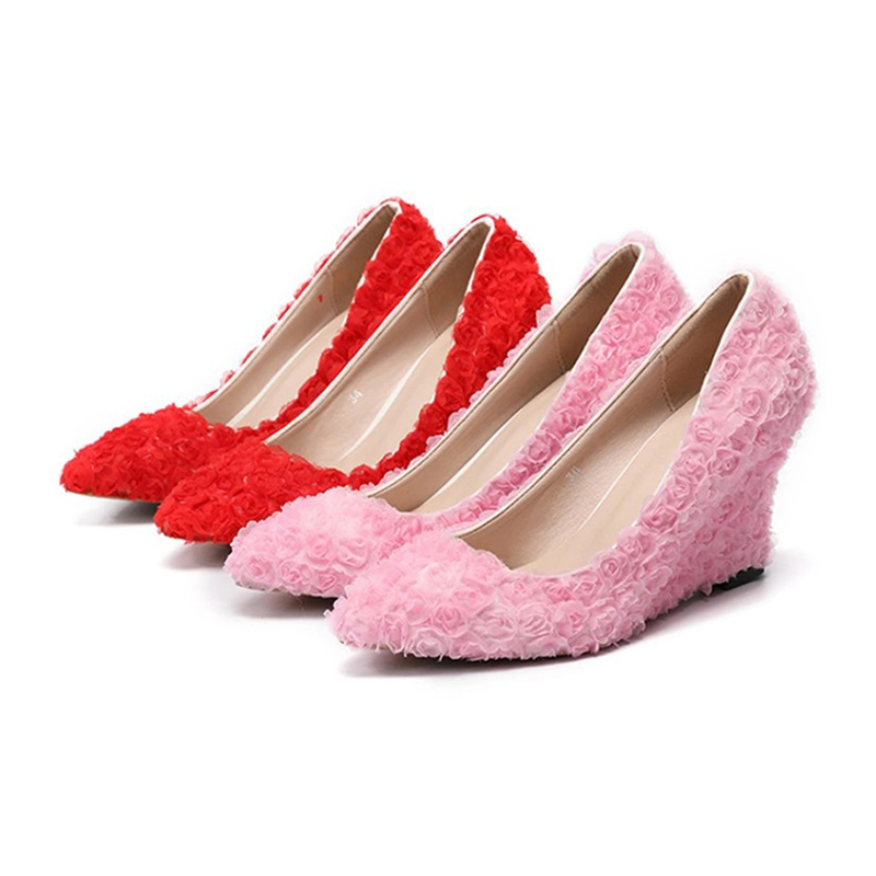 Women's new lace bridal shoes, pointy, shallow-mouthed heels, white, red, pink, 34-43.