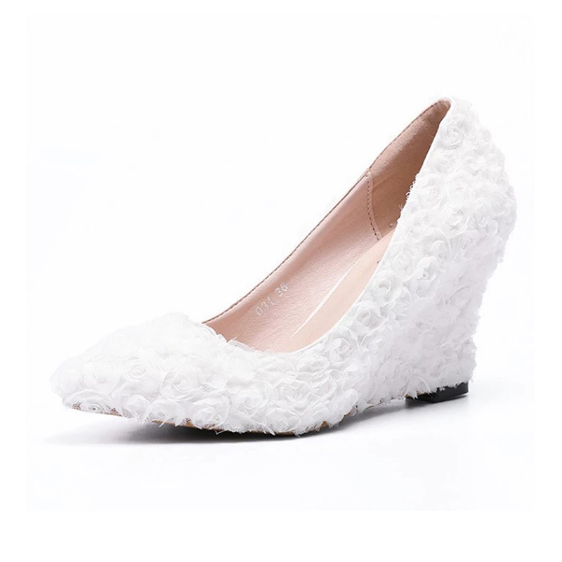 Women's new lace bridal shoes, pointy, shallow-mouthed heels, white, red, pink, 34-43.