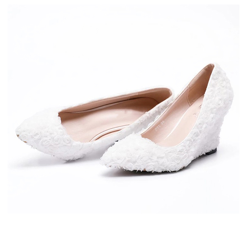 Women's new lace bridal shoes, pointy, shallow-mouthed heels, white, red, pink, 34-43.